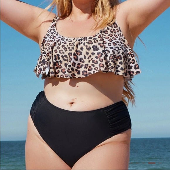 NEW Popvil Plus Size Leopard Printed Ruffle Tankini Set - Picture 3 of 10